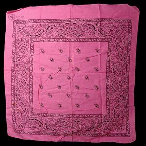 Paisley Western Bandana Handkerchief Vtg Neon Pink 100% Cotton Made USA 21x21"
